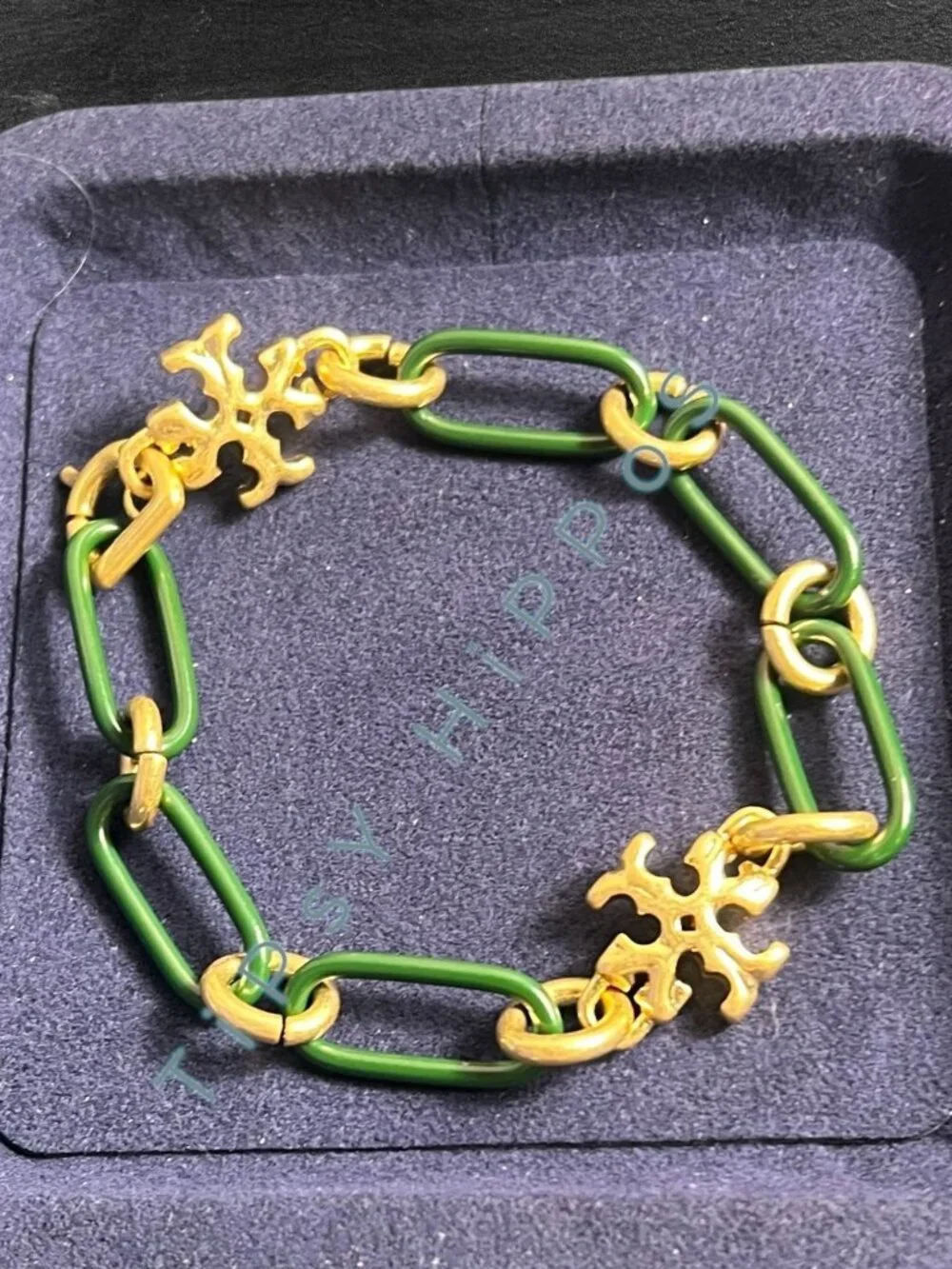 Tory Burch Women's Gold & Green Link Roxanne Bracelet With Logo